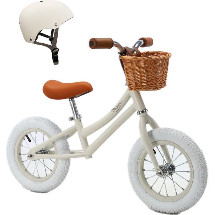 Baghera Balance Bicycle - Ivory White with Helmet