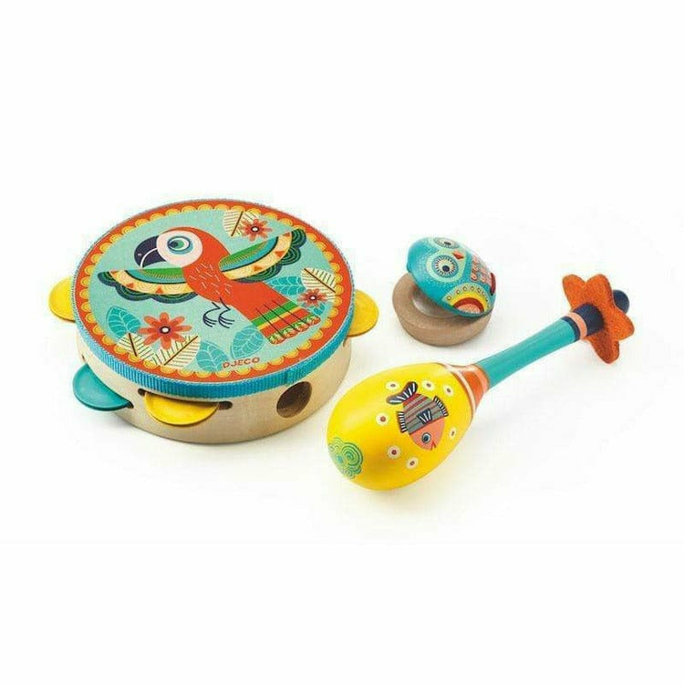 Djeco Animambo Tambourine, Maraca, Castanet Musical Instrument Set