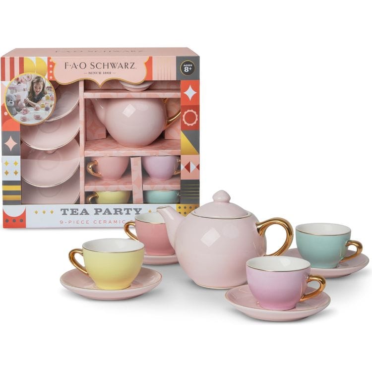 FAO Schwarz 9-Piece Hand-Glazed Ceramic Tea Party Set