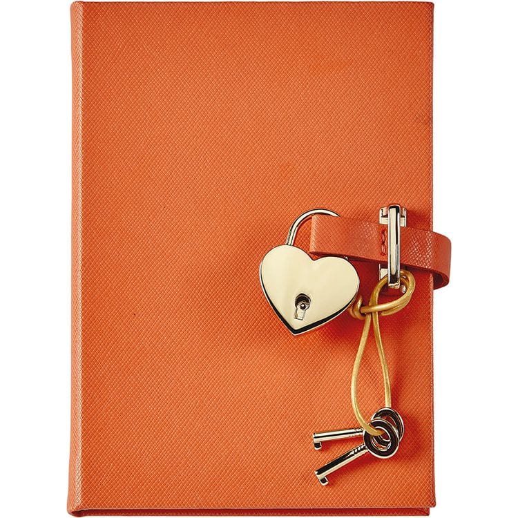 Graphic Image Heart Lock Journal in Orange Saffiano Leather