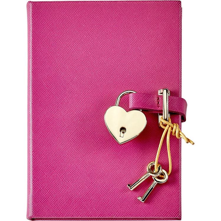 Graphic Image Heart Lock Journal in Pink Saffiano Leather