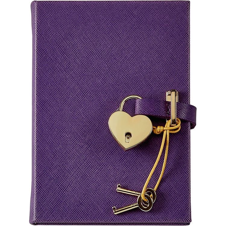 Graphic Image Heart Lock Journal in Purple Saffiano Leather