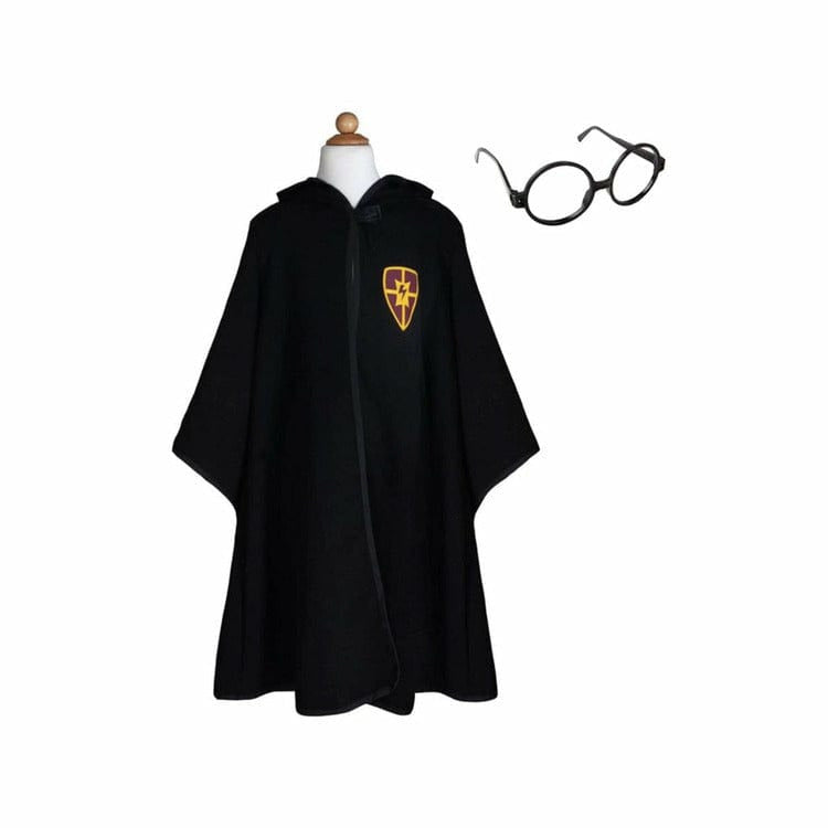 Great Pretenders Wizard Cloak & Glasses, Black, Size 7-8