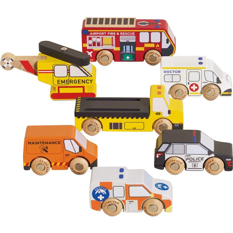 Le Toy Van Wooden Set of 7 Emergency Vehicles