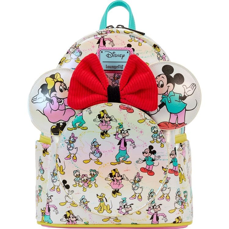 Loungefly Disney100 Mickey & Friends Classic All-Over Print Iridescent Mini Backpack With Ear Headband