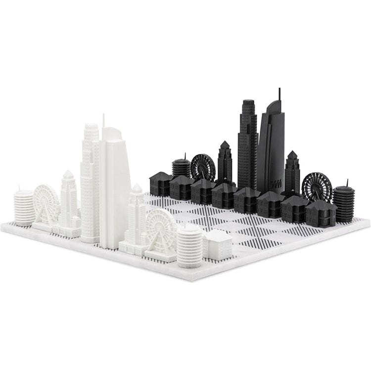 Skyline Chess Los Angeles Edition Acrylic Chess Set with Marble Hatch Board