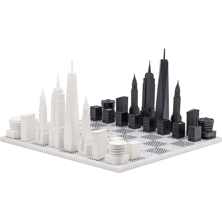 Skyline Chess New York City Edition Acrylic Chess Set with Marble Hatch Board