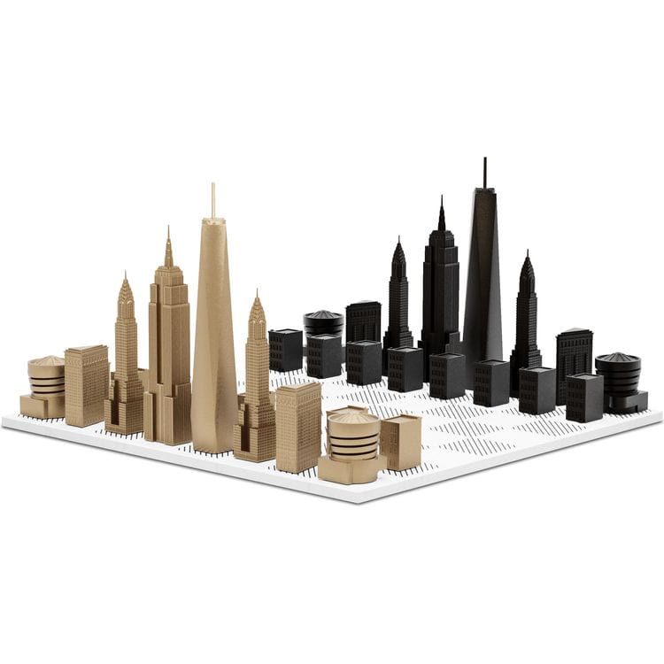 Skyline Chess New York Edition Luxury Bronze Chess Set with Marble Hatch Board