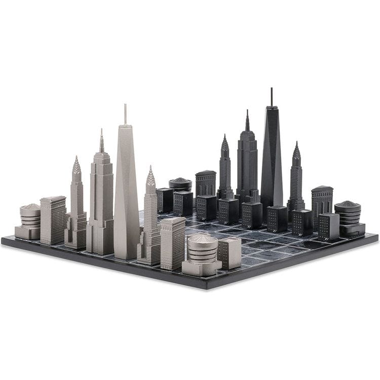 Skyline Chess New York Edition Stainless Steel Chess Set with Wood Map Board