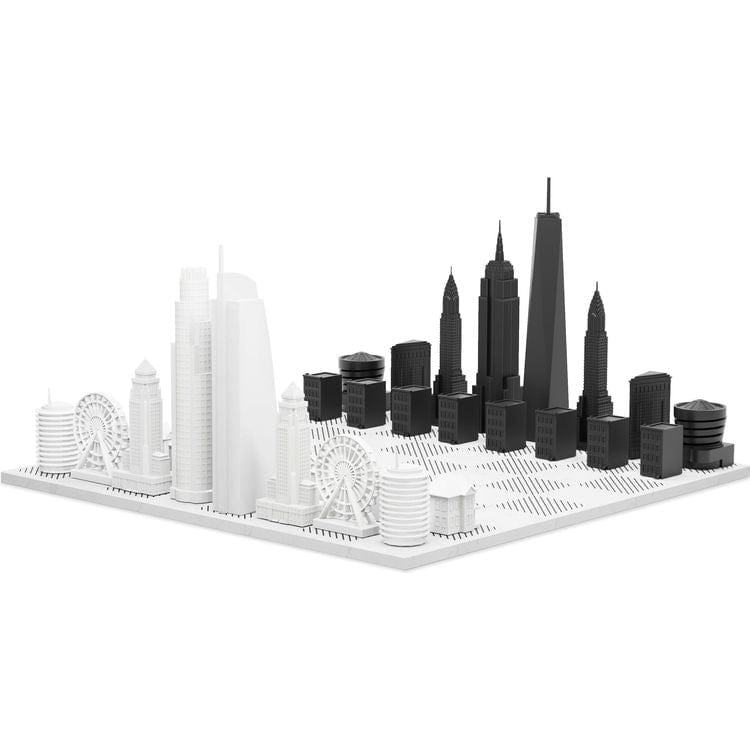 Skyline Chess New York Versus Los Angeles Acrylic Chess Set with Marble Hatch Board