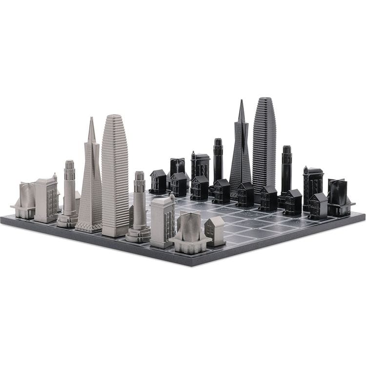 Skyline Chess San Francisco Edition Stainless Steel Chess Set with Wood Map Board