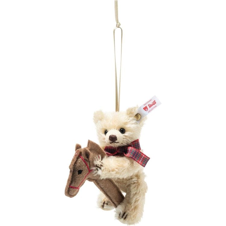 Steiff North America, Inc. Teddy Bear on Hobby Horse Ornament - 2024 Limited Edition