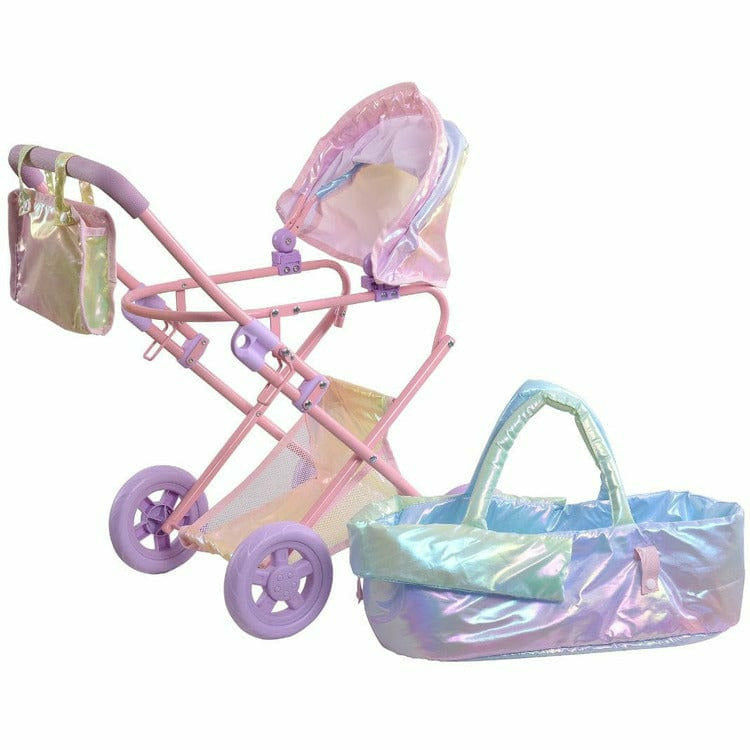 Teamson Kids Magical Dreamland Baby Doll Stroller & Carrier Iridescent