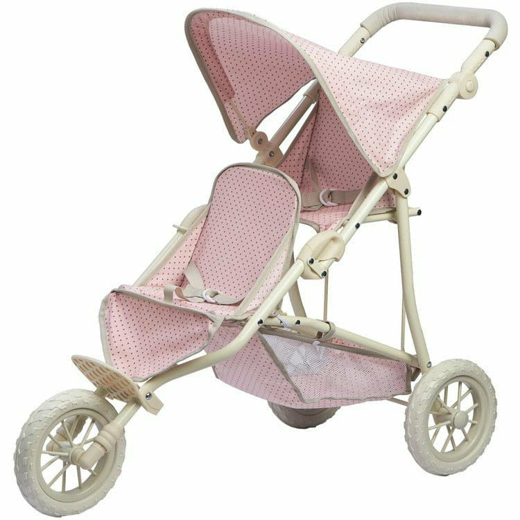 Teamson Kids Olivia's Little World - Polka Dots Princess Baby Doll Twin Jogging Stroller - Pink & Grey