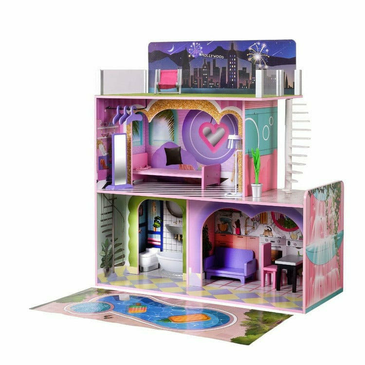 Teamson Kids Kids Dreamland Sunset 3-Level Dollhouse Set for 12