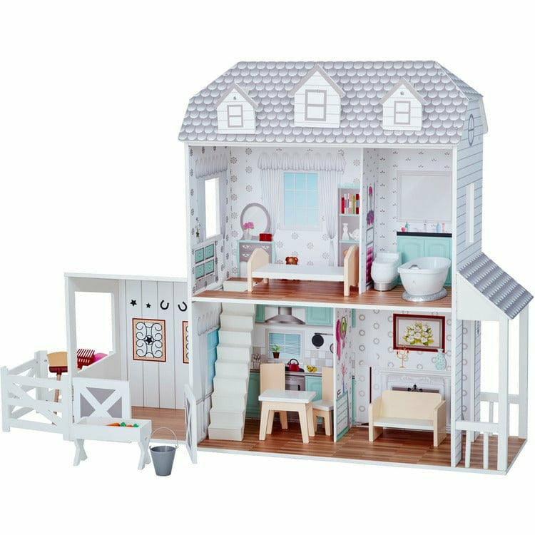 Teamson Kids Dreamland Farm House Dollhouse - White / Grey