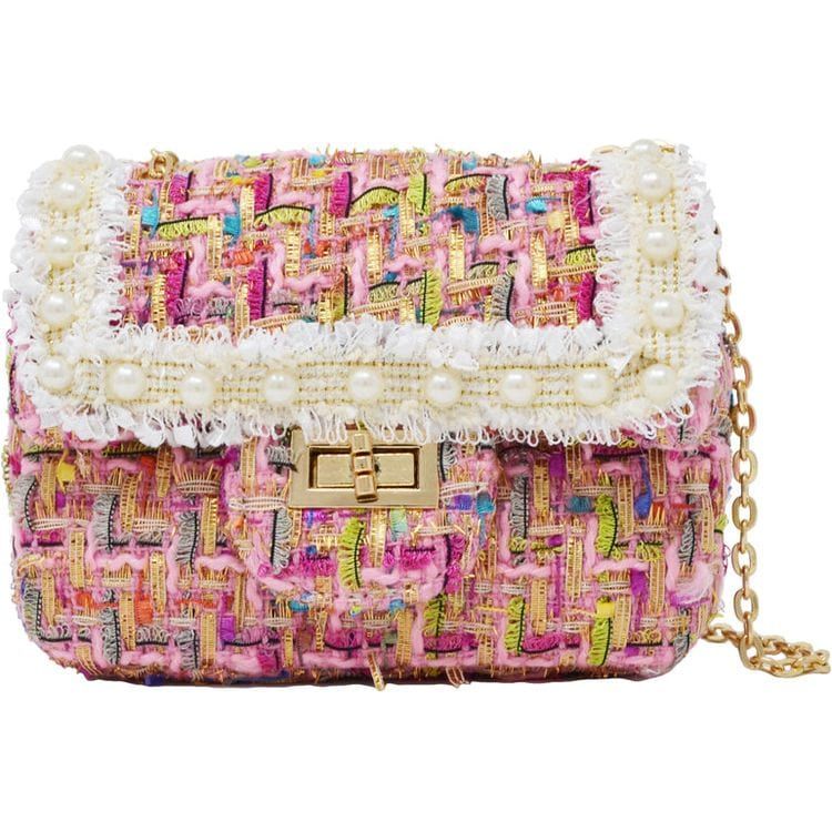 Zomi Gem Classic Tweed Pearl Bag - Pink