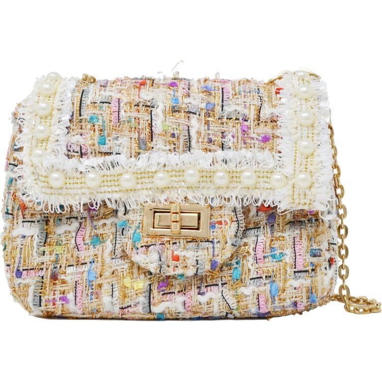 Zomi Gem Classic Tweed Pearl Bag - White