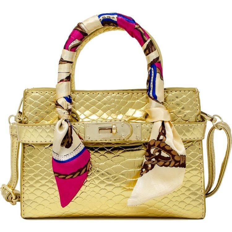 Zomi Gem Patent Crocodile Buckle Handbag - Gold